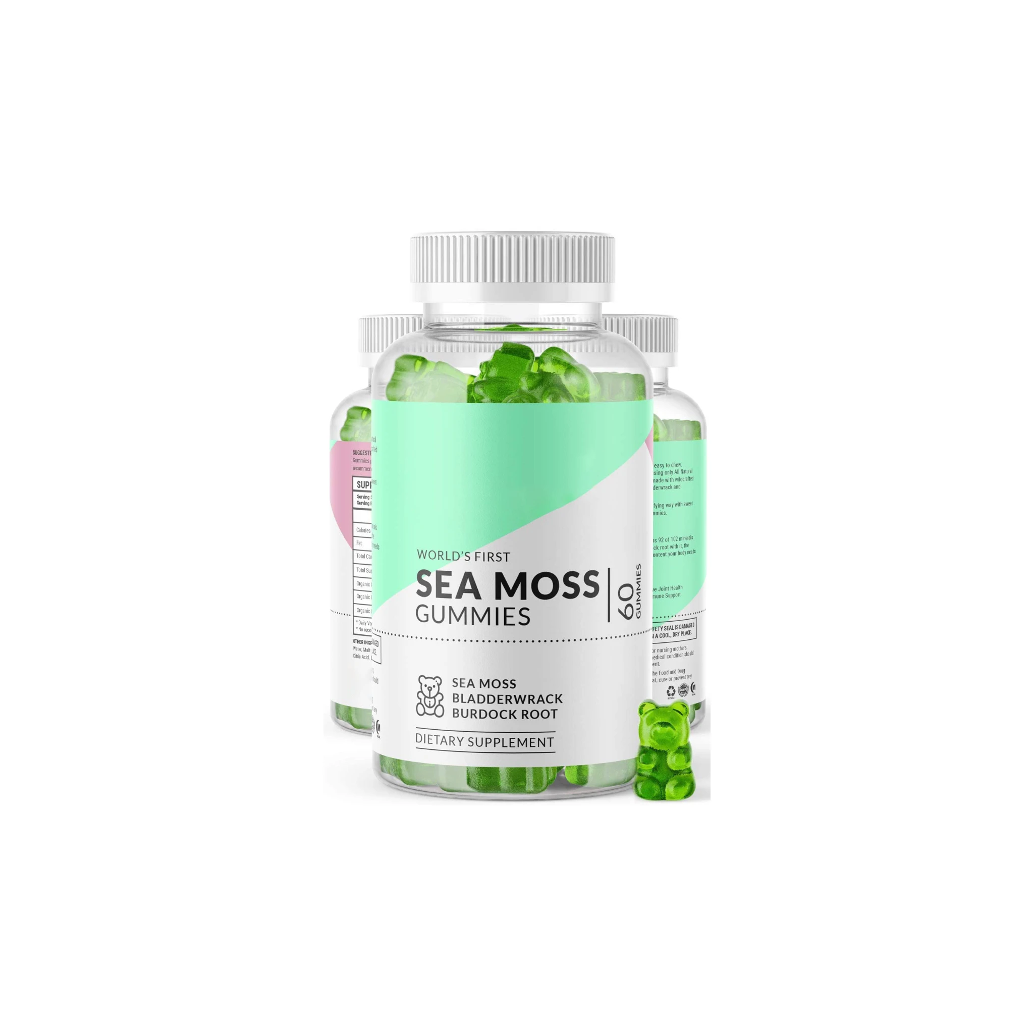 Organic Irish Sea Moss Vegan Gummies Bladderwrack Burdock Root and Natural Fruit Pectin with Private