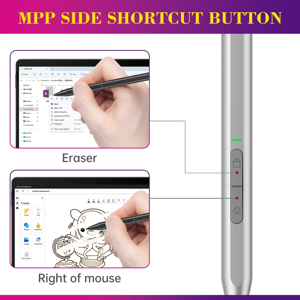 4096 Pressure Palm Rejection Surface Stylus Pen Rechargeable For Microsoft Surface pro x/go 3/book/Tablet Laptop