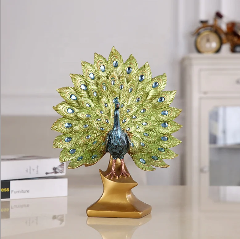 Artificial elegant table Statue polyresin peacock figurine statue China factory high quality bookshelf ornament art decoration