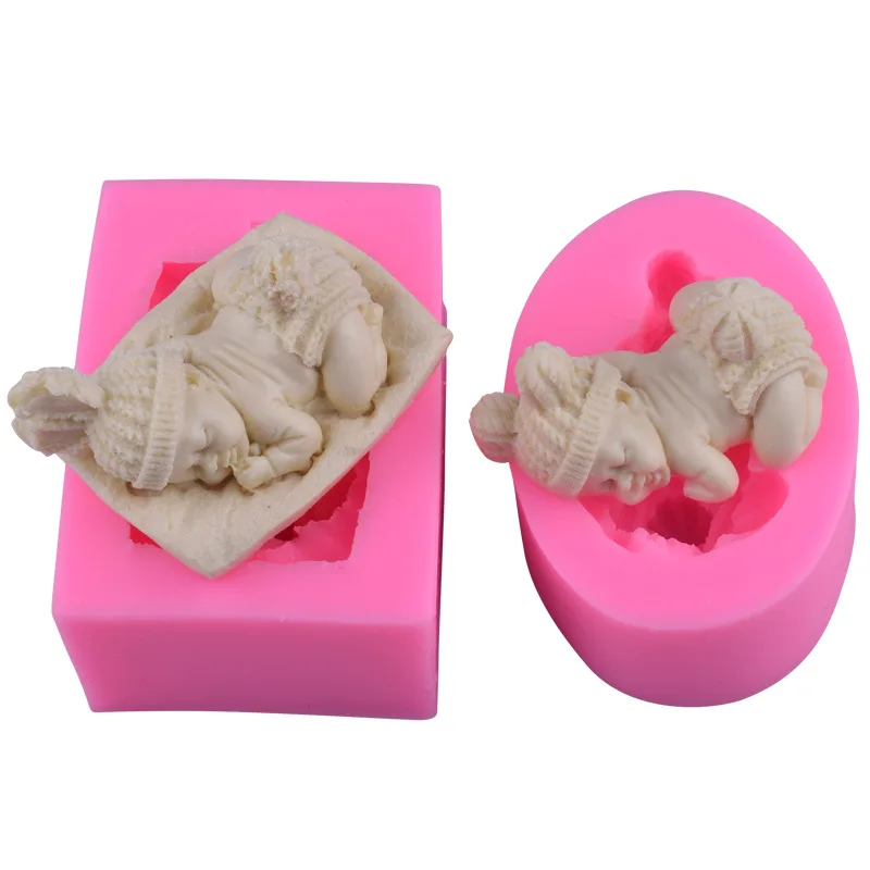 HY Sleeping Baby With Pillow Shaped Soap Mold Silicone Baby Shower Mould