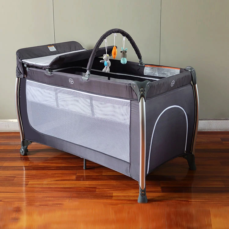 OEM ODM Wholesale Metal Baby Cot Bed Portable Baby Playpen with Removable Selected Aluminum Feet Tube Outside