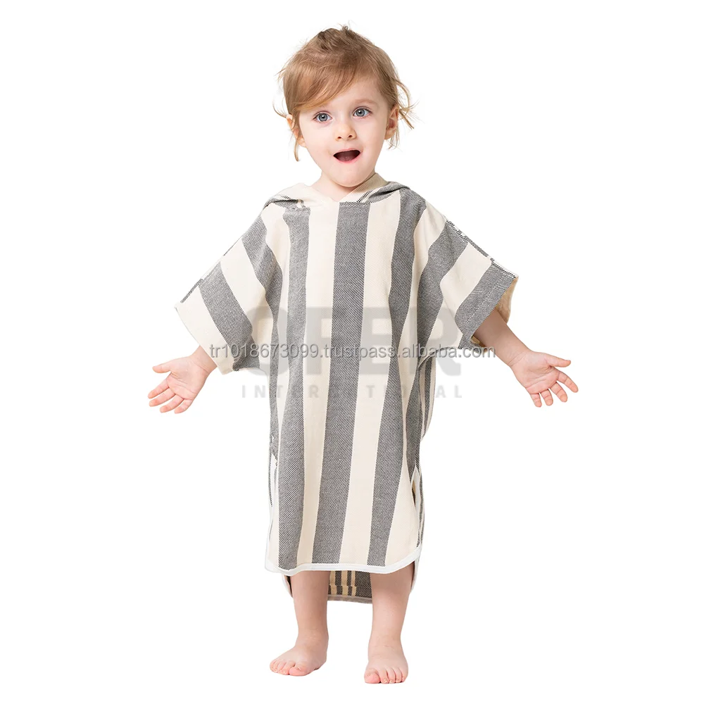Hooded Pestemal Turkish Towel Beach Pool Poncho for All sizes Cotton castle Green surfer towel changing clothes for adult kids