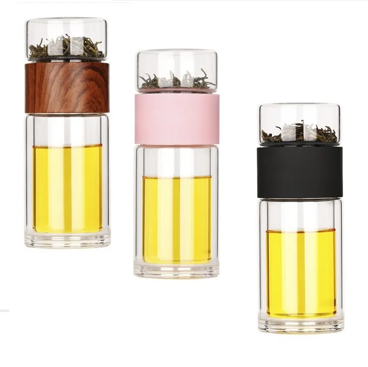 Double Borosilicate Glass Water Bottle With Case Tea Drink Bottle Infuser Tumbler Drink ware Water bottle Eco-Friendly