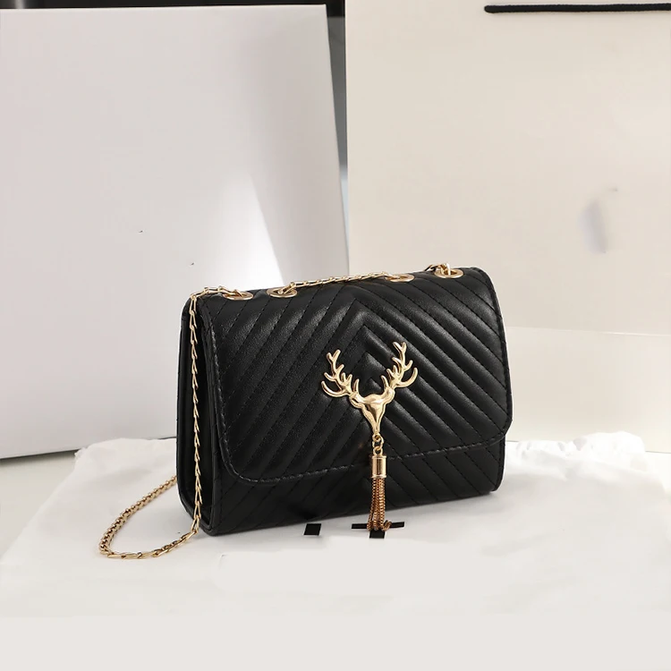Luxury Design Deer Decoration Striped Messenger Handbag For Women Fashion Tassel Marcas Bolsas De Dama