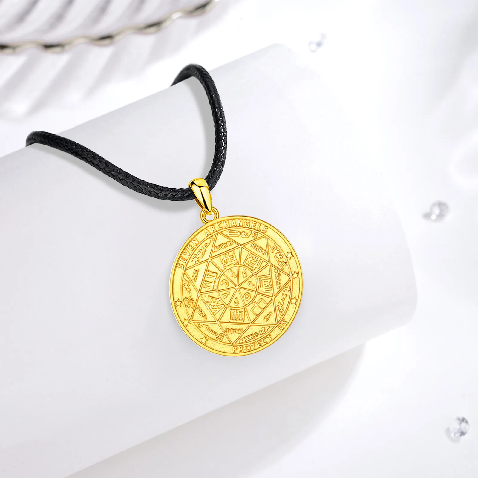 Merryshine Magic Seals Amulets Spiritual Lucky 18k gold Coin Pendent Jewelry Seven Seals of the Archangels Necklace