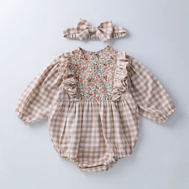 Wholesale Baby Girls Clothes plaid Princess tutu dress rompers and hair band 2 piece baby clothing