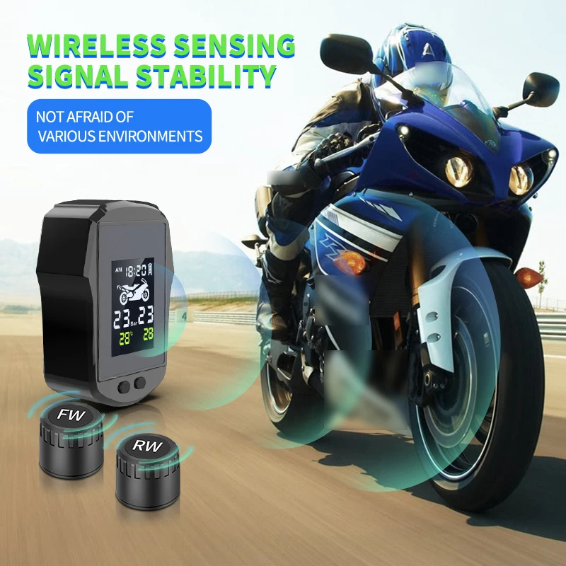 Motorcycle Tire Pressure Monitoring System USB Rechargeable Waterproof Shockproof Two Wheel Wireless Motorbike TPMS