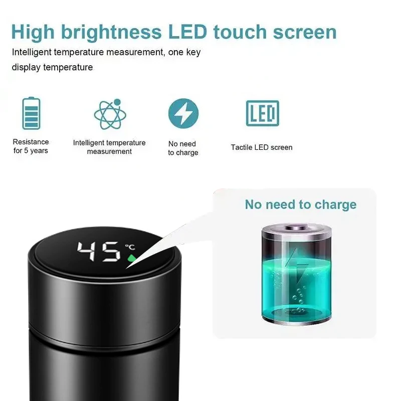 500ML Smart Thermos Water Bottle Stainless Steel Insulation Touch Intelligent Temperature Display Vacuum Flasks Cup Digital Mug