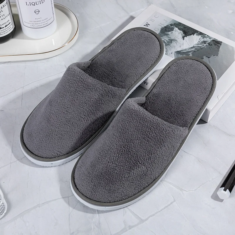 USA Spring wholesale personalized beige coral fleece washable disposable hot selling close toe hotel slipper for women