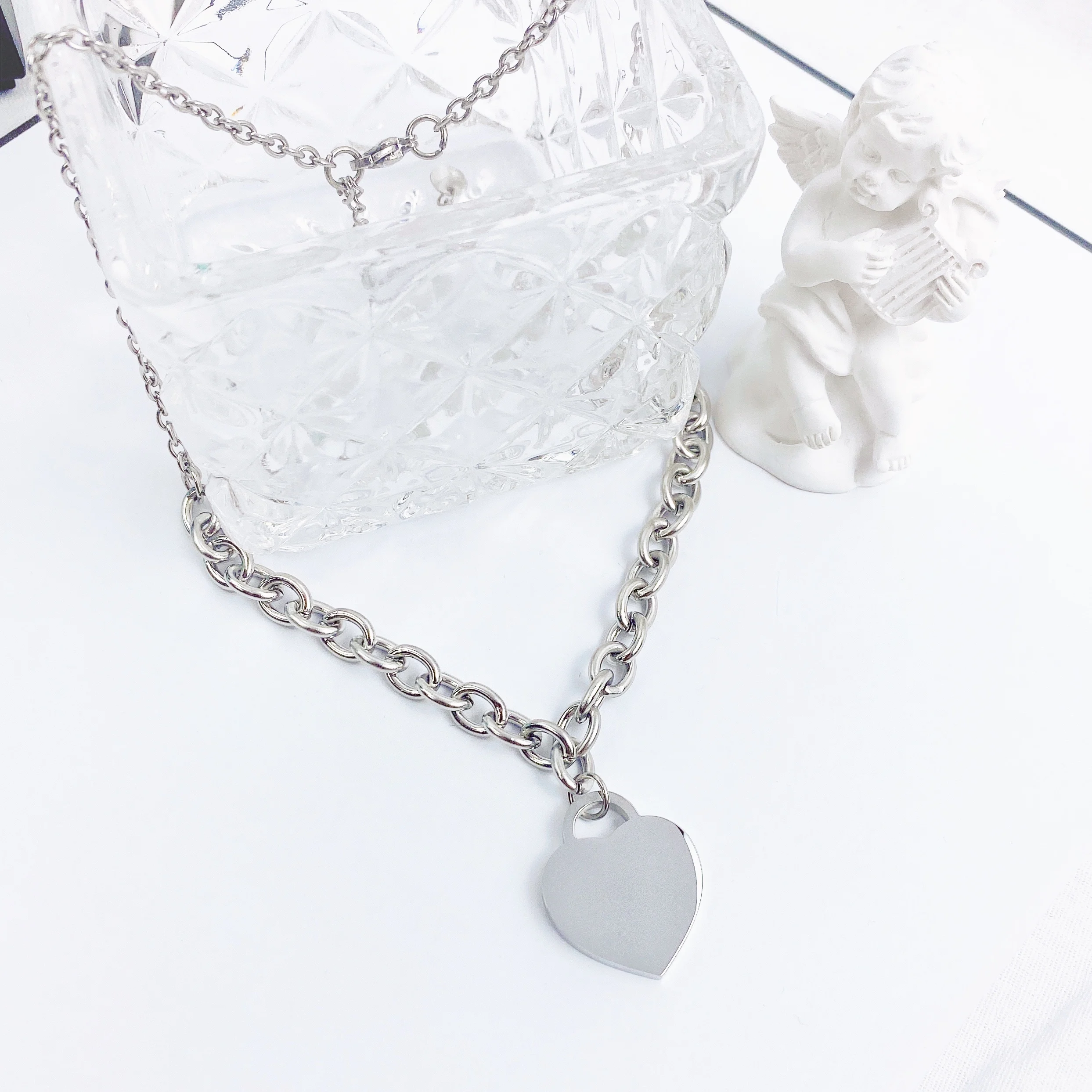 Surgical Steel Heart Pendant Necklace Lady Long Compound Chain Layer 18K Gold Necklace Jewelry Gift