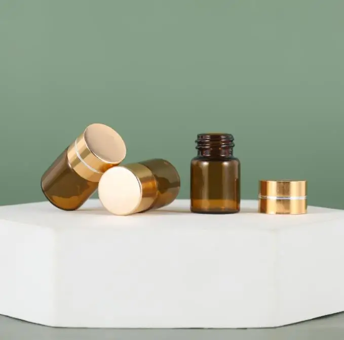 Cosmetic serum 1ml 2ml 3ml 4ml 5ml mini sample clear glass vials test bottle with plug and gold cap