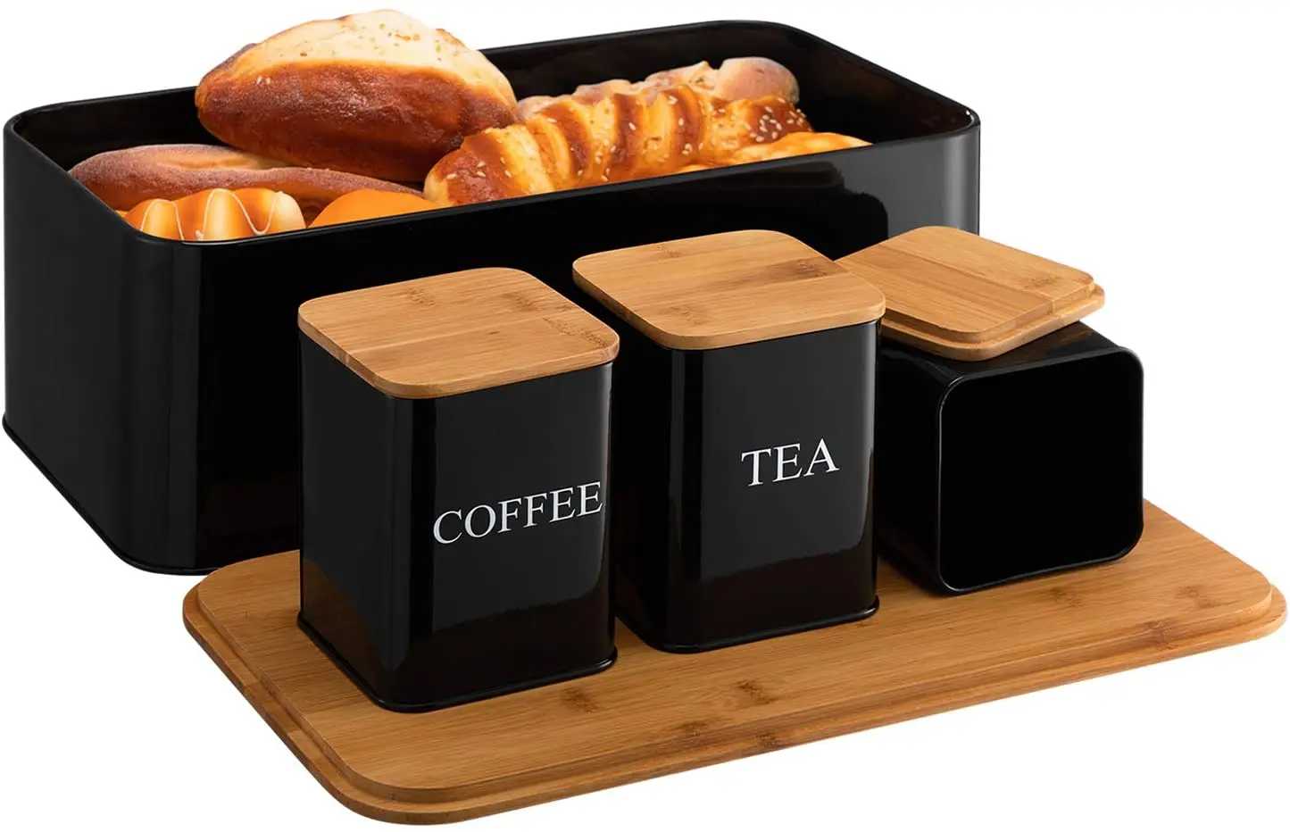 With Sugar Tea Coffee Containers Sets for Kitchen Table Storage Store Pastries Coffee Food Container Large Bread Box and 3-piece