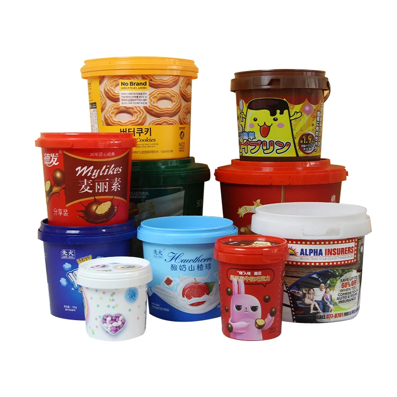 Recyclable clear round plastic bucket with lid wholesale leak proof food grade buckets custom print