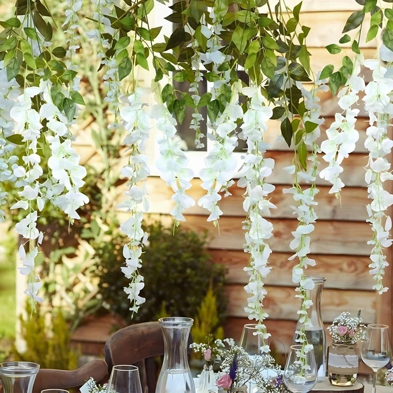 Wisteria Hanging Flowers Artificial White Wisteria Vine Silk Wisteria Flowers Garland For Wedding Arch Party Garden