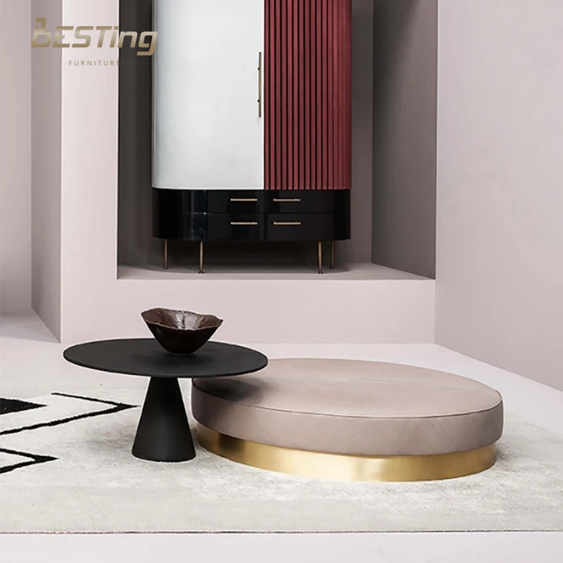 European design villa home furniture modern round leather side coffee table