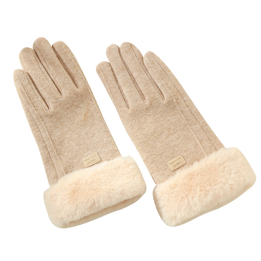 Autumn and winter warm cashmere Korean version of students outdoor cycling ladies gloves