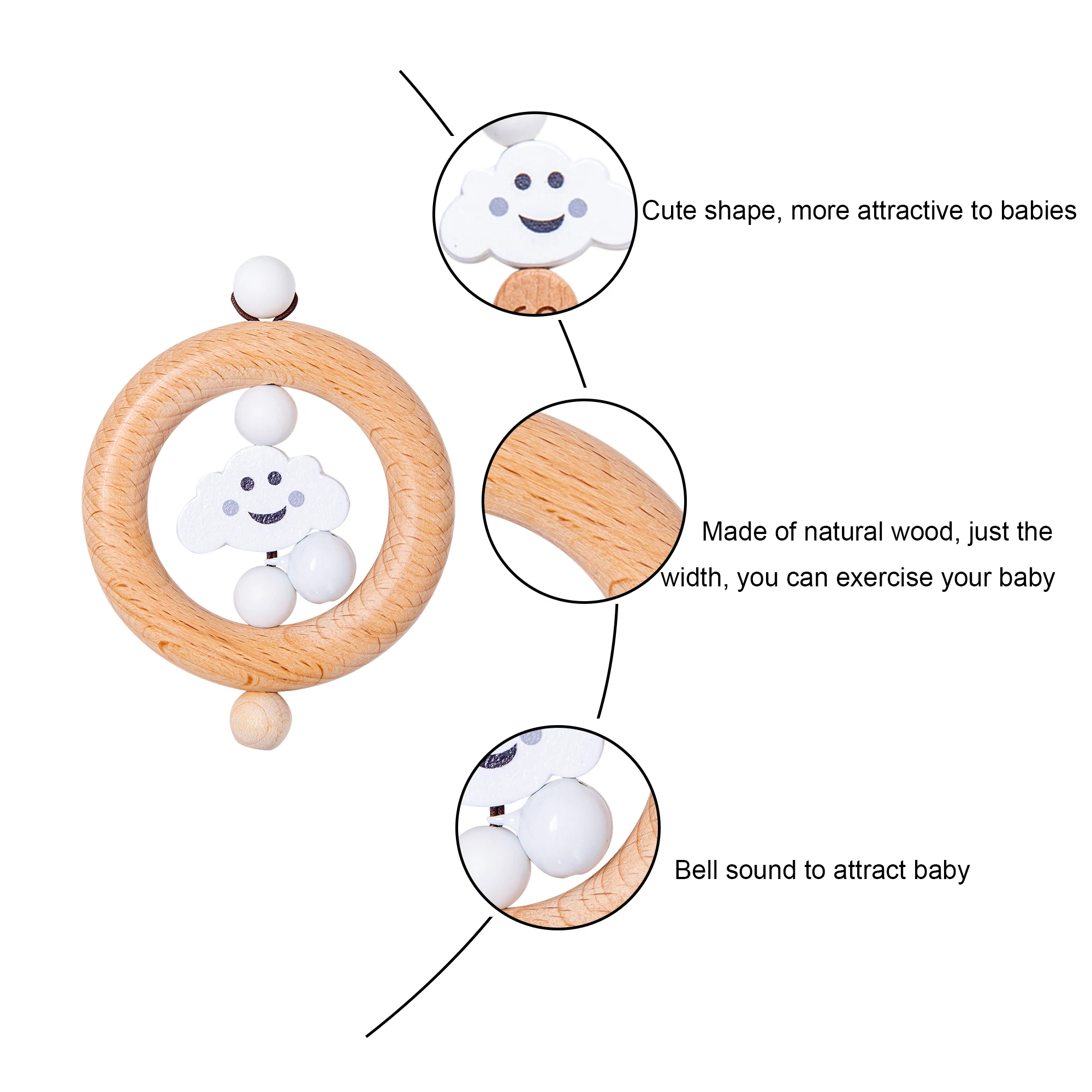 Wooden Ring Silicone Bead Baby Teeth Soothing Toy Rattle Teething Toy Wooden Rattle