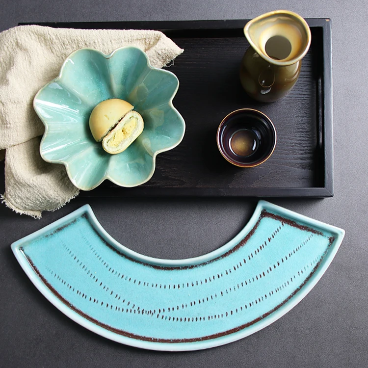 Porcelain Dish Plate Small Green Japanese Plate Ceramic Table Set Cake Dessert Slate Plate Cheese Dessert Board Set