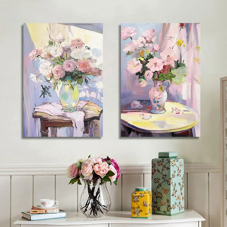 Раскрашенные вручную абстрактные цветы цветущие Масляные картины в галерее рамке яркие красочные красные полевые искусство