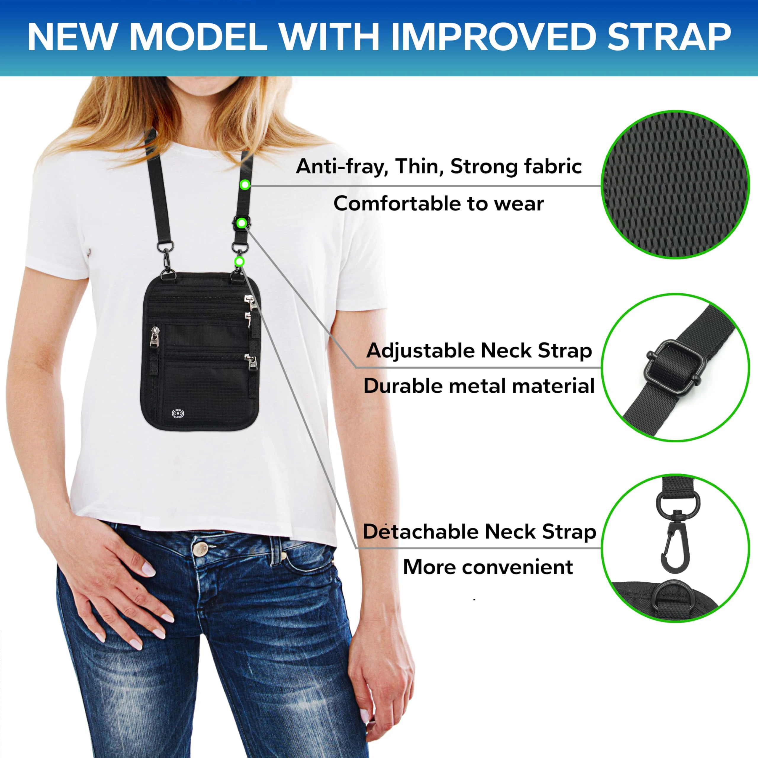 Wholesale Custom Travel Neck Wallet Pouch RFID Blocking Passport Holder for Women Men