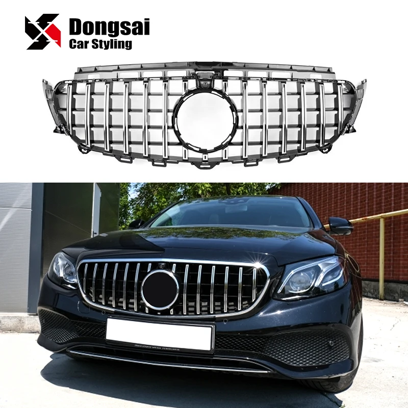 GT стиль ABS передний бампер Серебряный гриль решетка для Mercedes Benz E класс W213 W238 E43 E53 E63s 2016 +