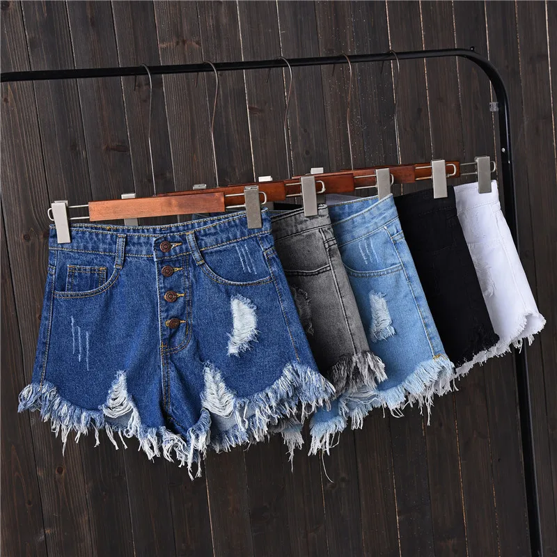 
Streetwear Denim Shorts For Women 2020 Summer High Waist Ripped Cool Shorts With Tassel Pockets Mini Short Jeans 