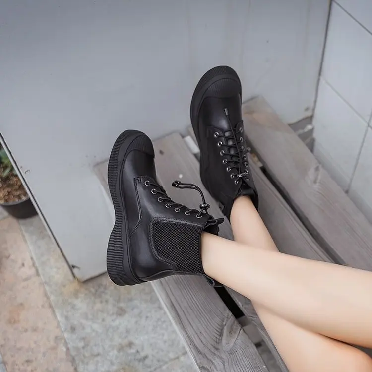 Autumn Winter 2022 Breathable Women Ankle Boots Shoes Martin Black Short Boots For Ladies Girls