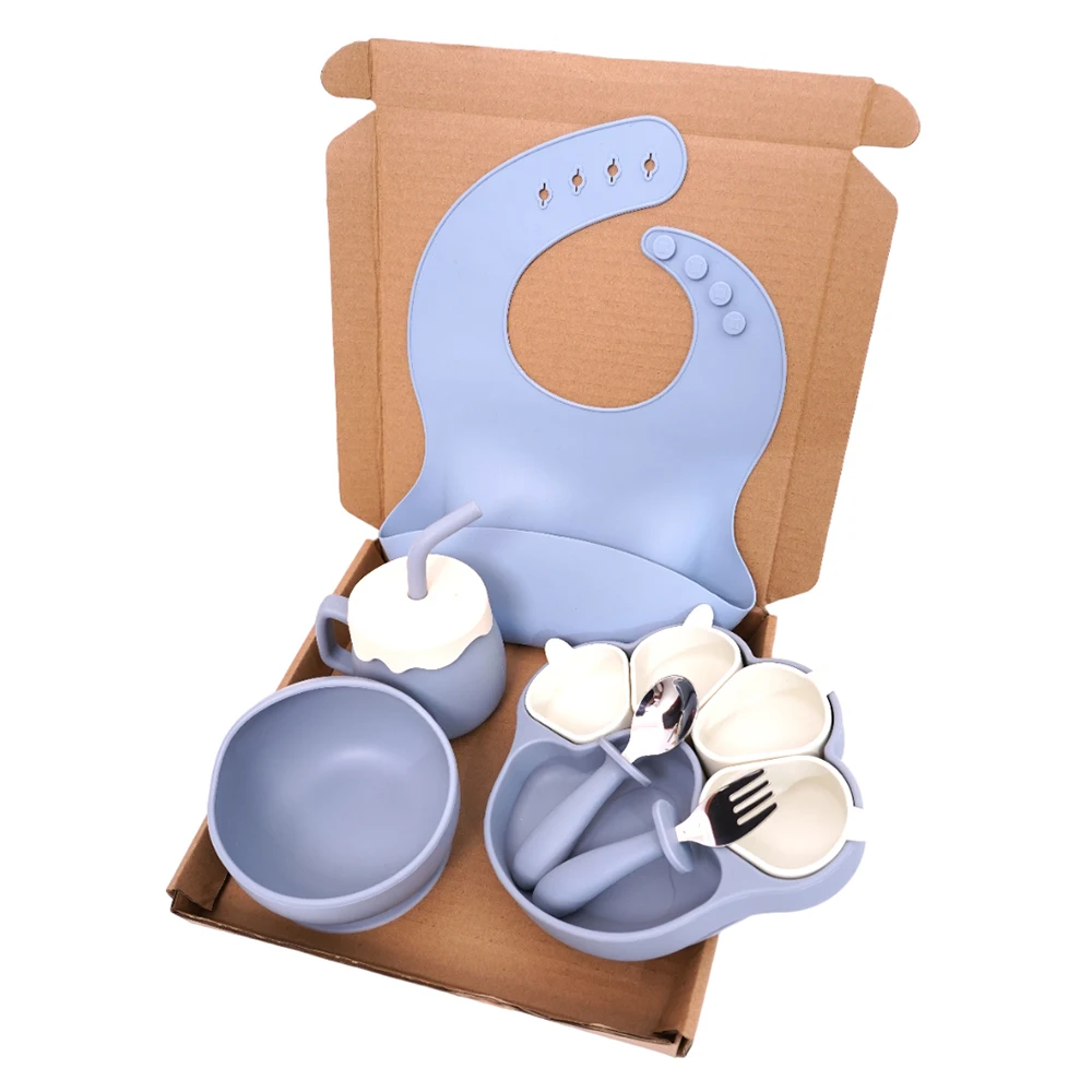 Baby Led Weaning Supplies Silicone Baby Bpa Free Food Grade Kids Dinnerware Utensils Silicone 10 Pcs Baby Set Feeding