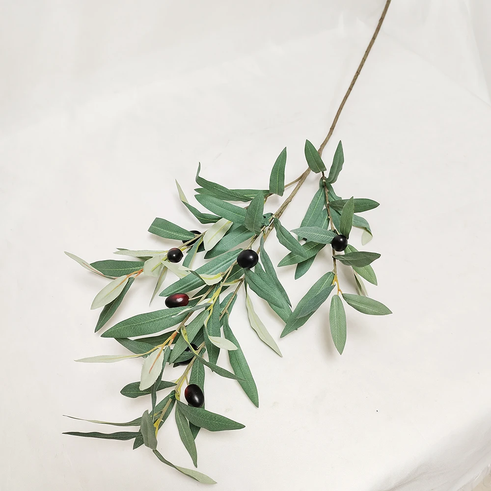Silk olive leaves stem with fruits grey green olive home decor plants artificial olive twigs faux greenery