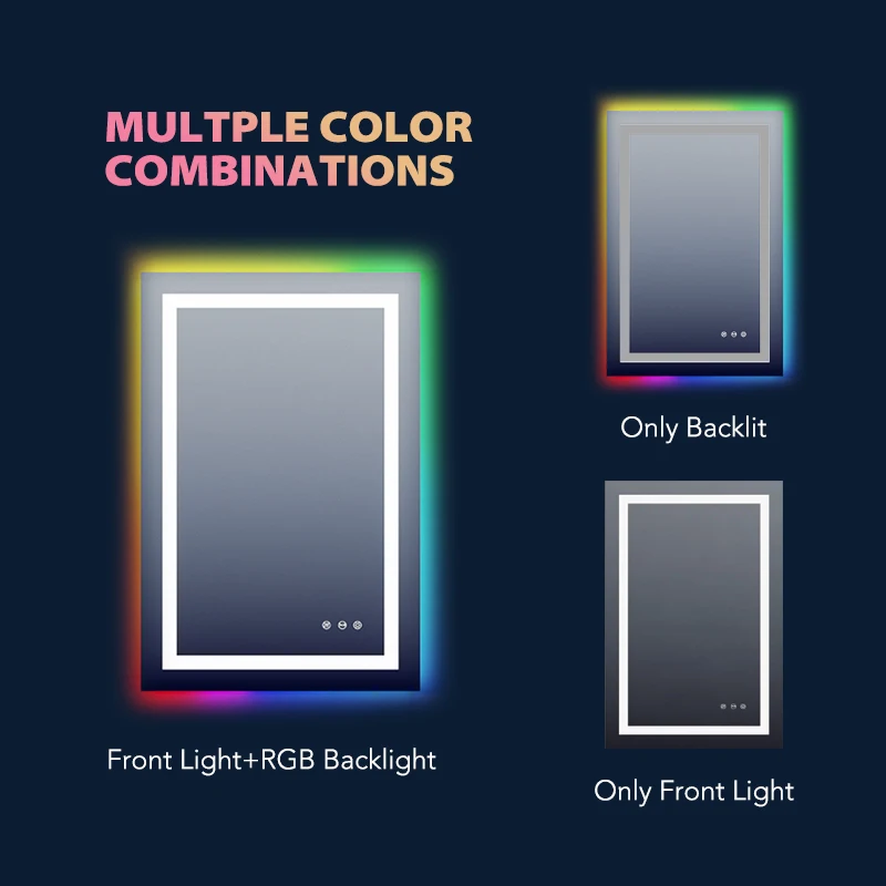 Illuminated Backlit Touch Screen Smart Modern Hotel Rgb Light Up Led Bathroom Mirror With Led Light