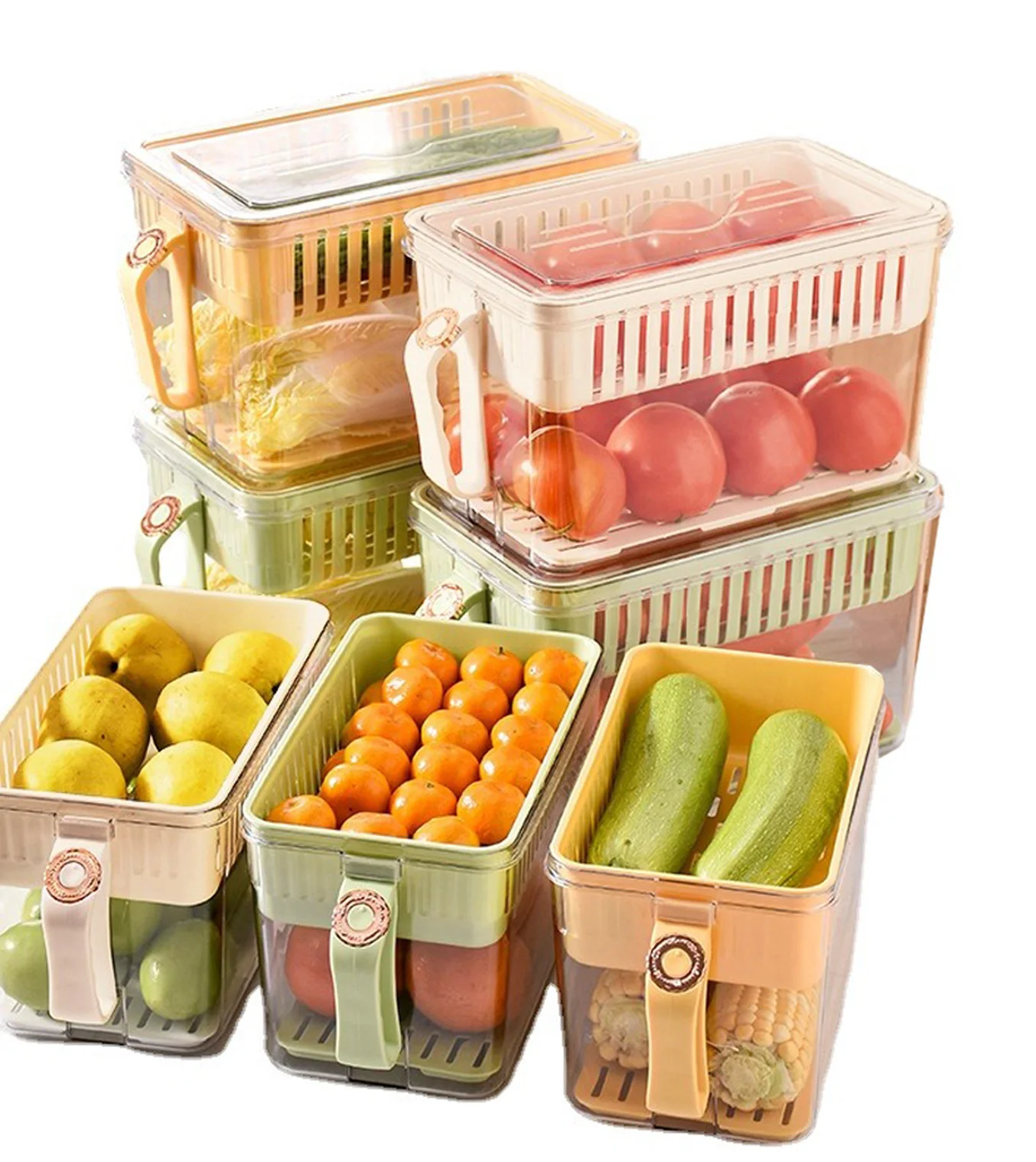 Kitchen layered drain box, refrigerator vegetable and fruit preservation classification storage box Refrigerator storage box