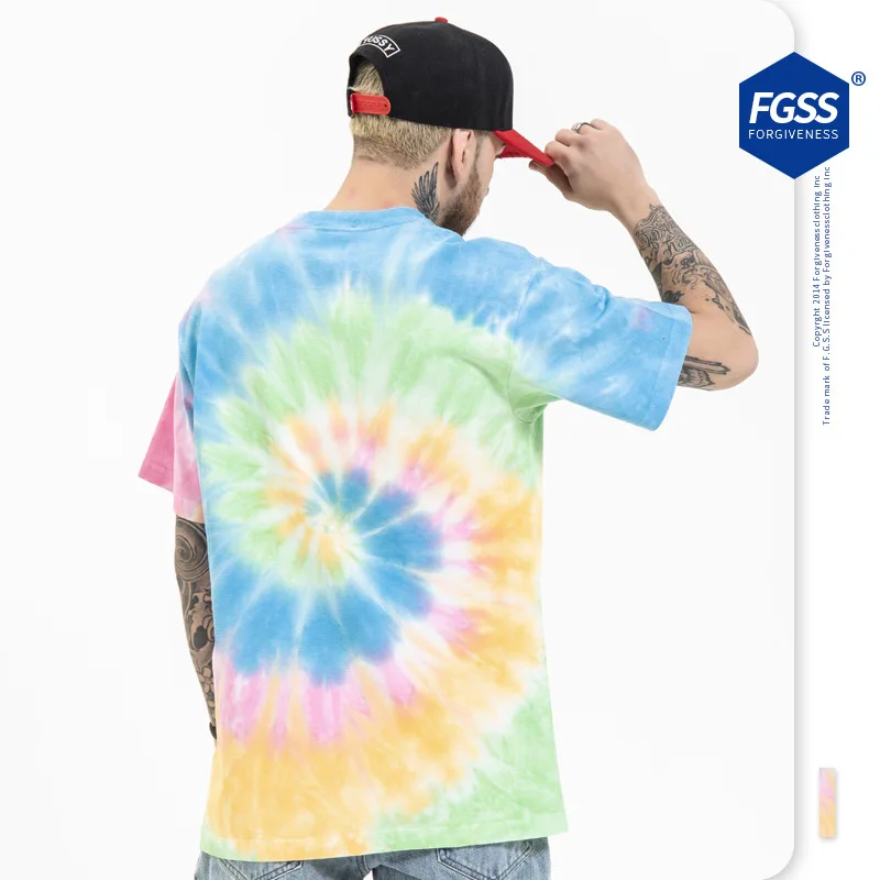 Hot sales 2021 new styles fashion brand smiley printed cotton 210GSM loose INS tie-dye short sleeve T shirt for men