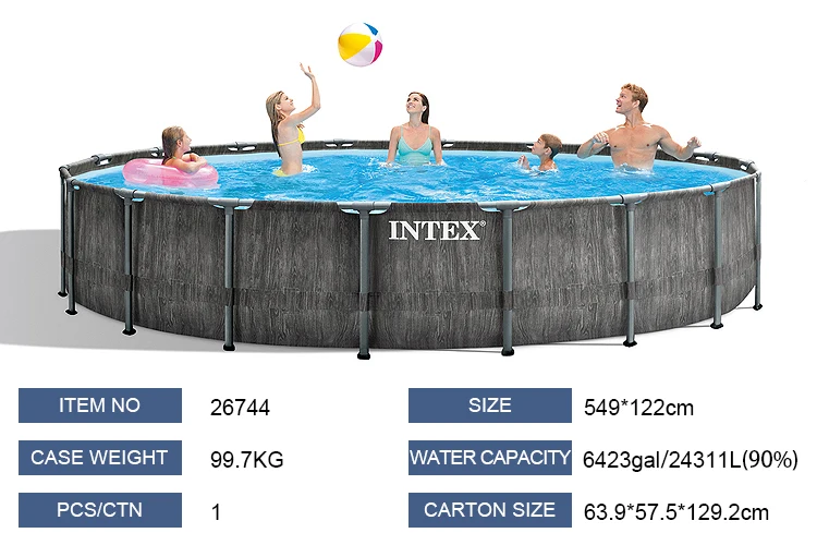 INTEX 26744 18 футов X 48 дюймов Призма из серого дерева премиальный набор для бассейна открытый наземный бассейн Круглый семейный