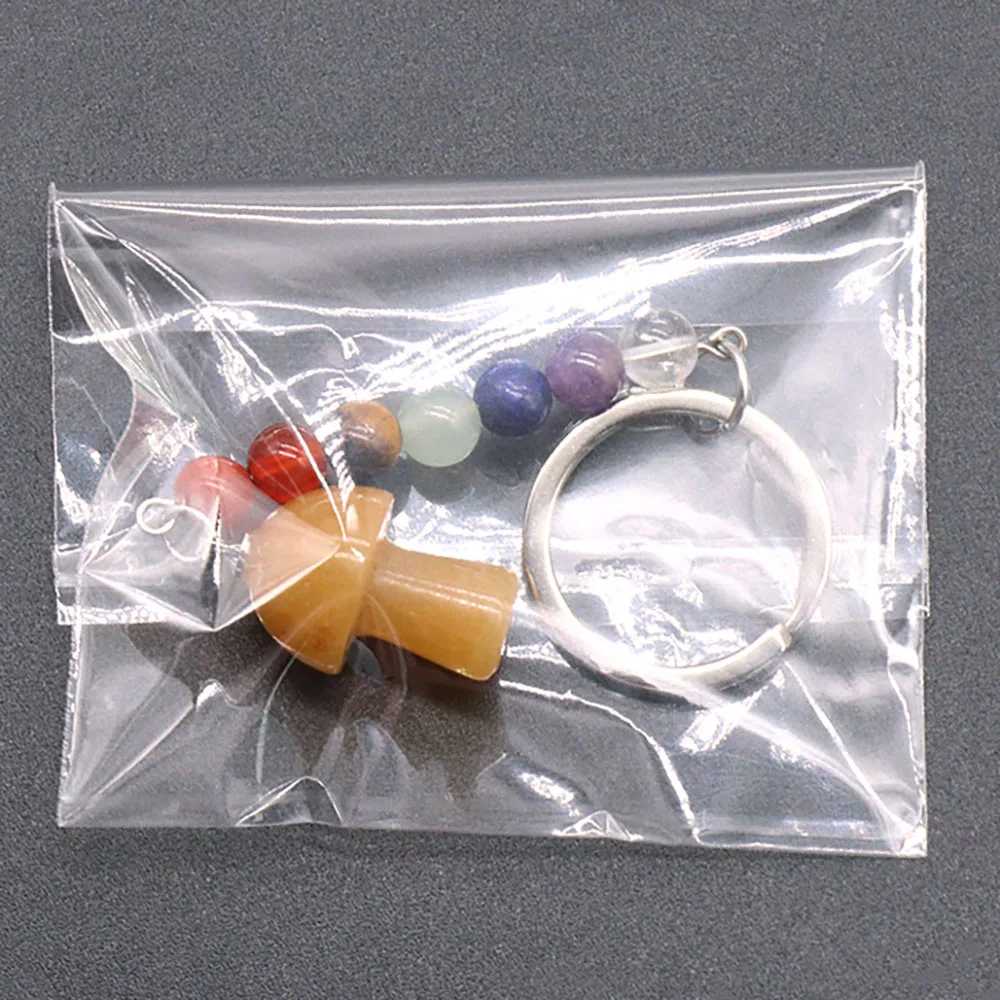 Cute crystal mushroom key chain wholesale natural crystal seven chakra stone key chain with mushroom