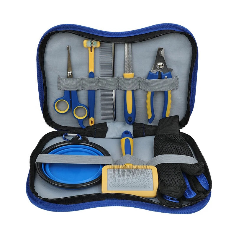 Factory Wholesale Portable Multifunction 8 In 1 Cat Grooming Tool Kit Bag Dog Comb Pet Bath Toothbrush Dog Pet Brush Set
