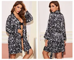 wholesale Short Satin Kimono Robe for Bride & Bridesmaid floral Sleepwear for women summer Silky night dress wear