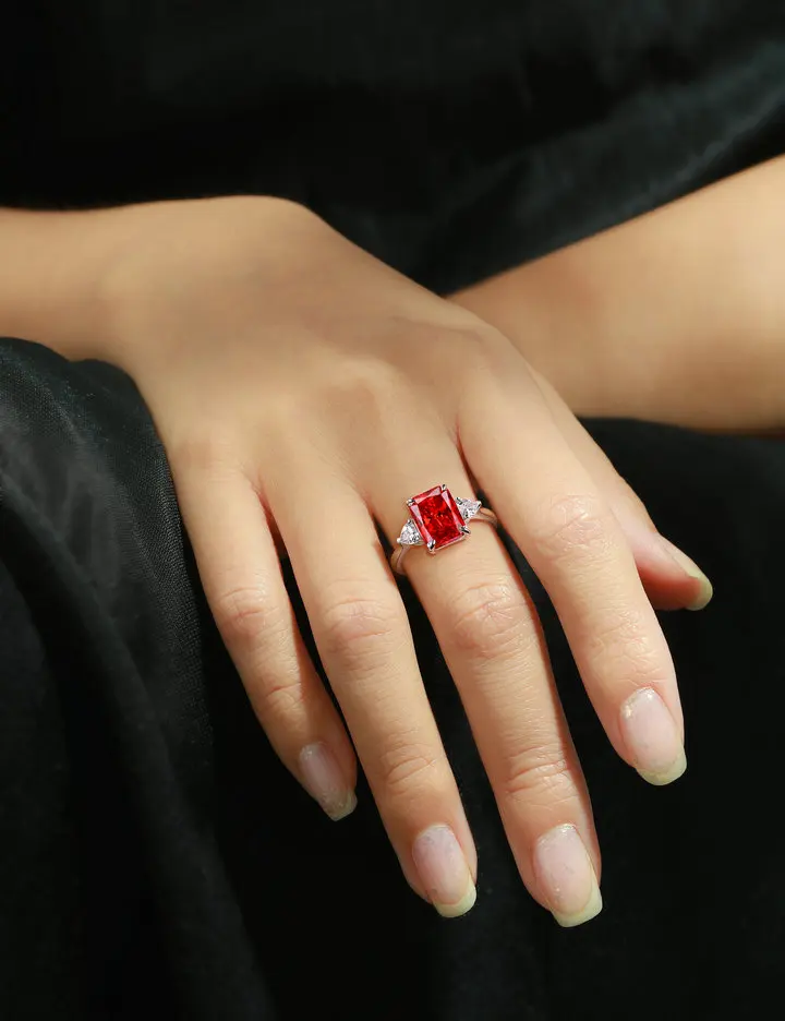 Fashion Silver Jewelry Women Rhodium Plated Square Cut Shiny red CZ Non Tarnish Jewellery Women Rings 925 Silver