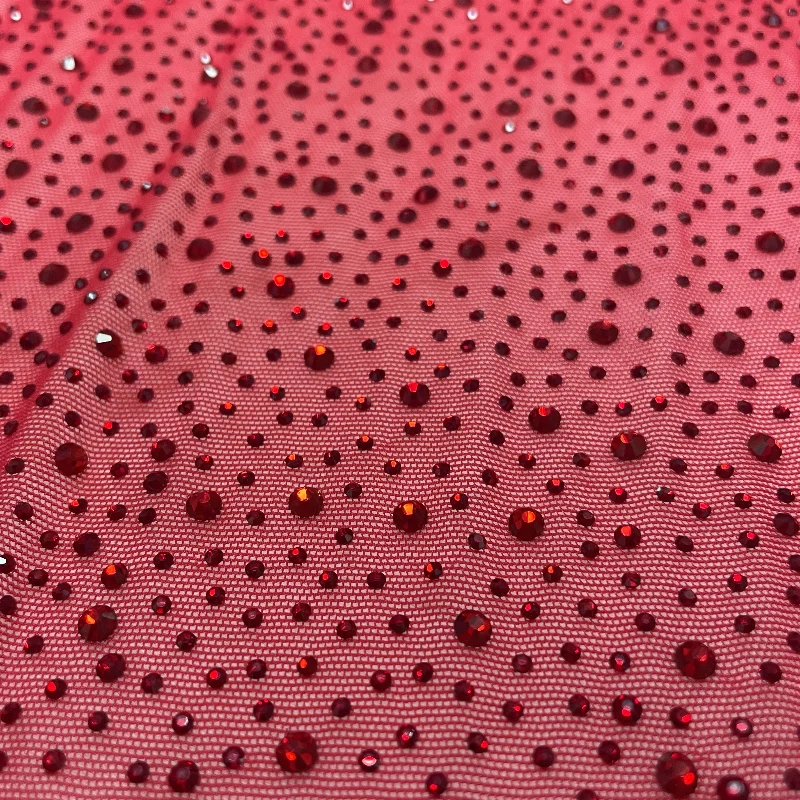 Dress Production Accessories Gorgeous Red Crystal Multi-size Rhinestones Power Mesh Fabric