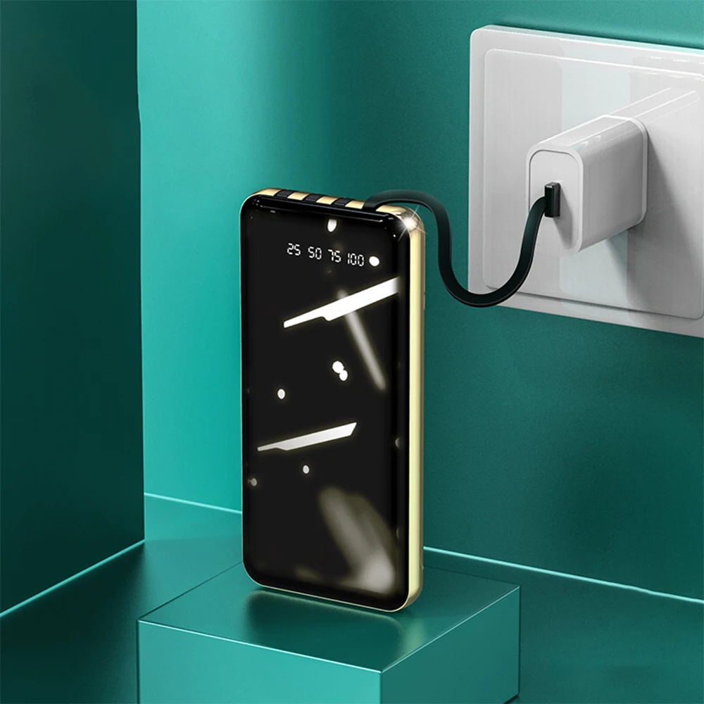 Travel Mirror 4 in 1 Powerbanks Power bank 10000 mAh USB Type C Built in Cable Unique Flashlight Powerbank