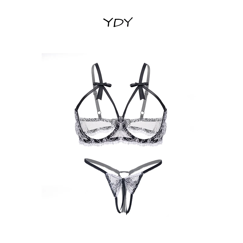 Wholesale Spot Female Sexy Lingerie Gauze Open Bra Sex Fun Black Female Lingerie Set