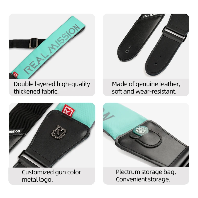 RealMission Amand leather Guitar Strap Wholesale Adjustable Pearl Cotton for Electric Guitar Bass Folk Instrument Accessories