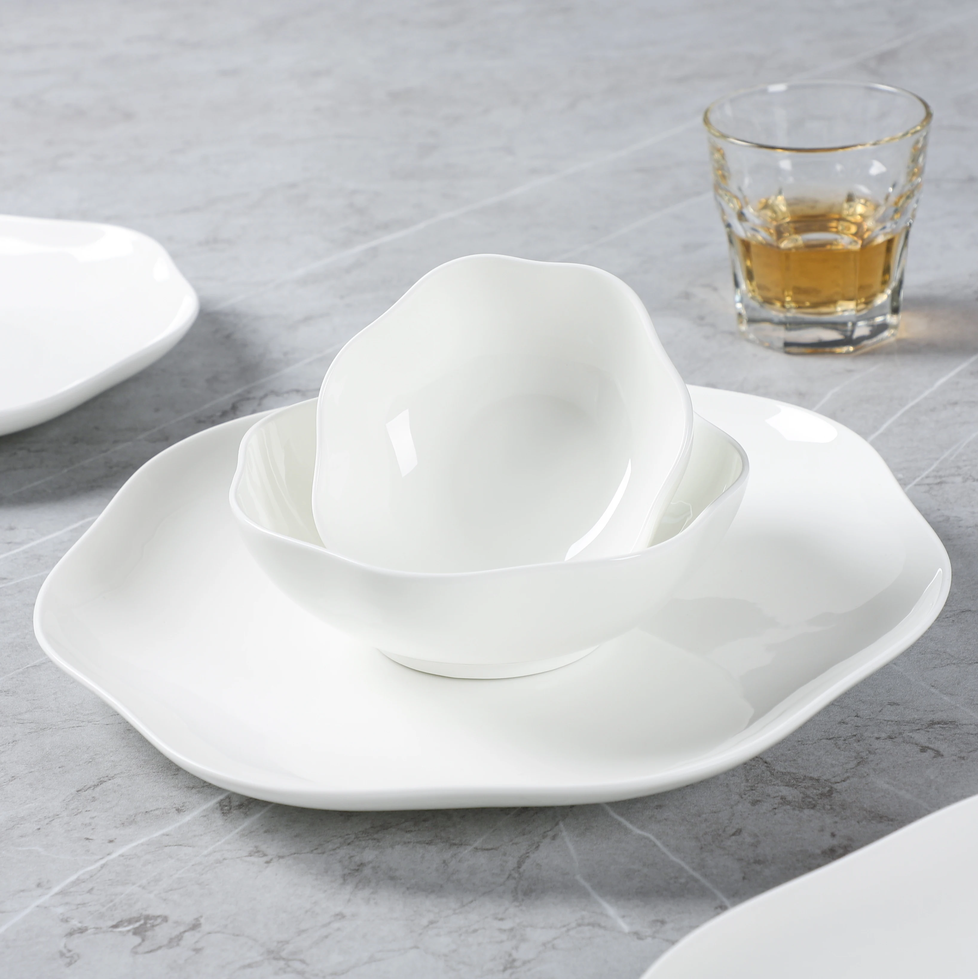 PITO Unique Ceramic White Floral Edge Cereal Bowl Dinner Rice Soup Ceramic Bowls Tableware Ceramic Cabbage Salad Cereal Bowl