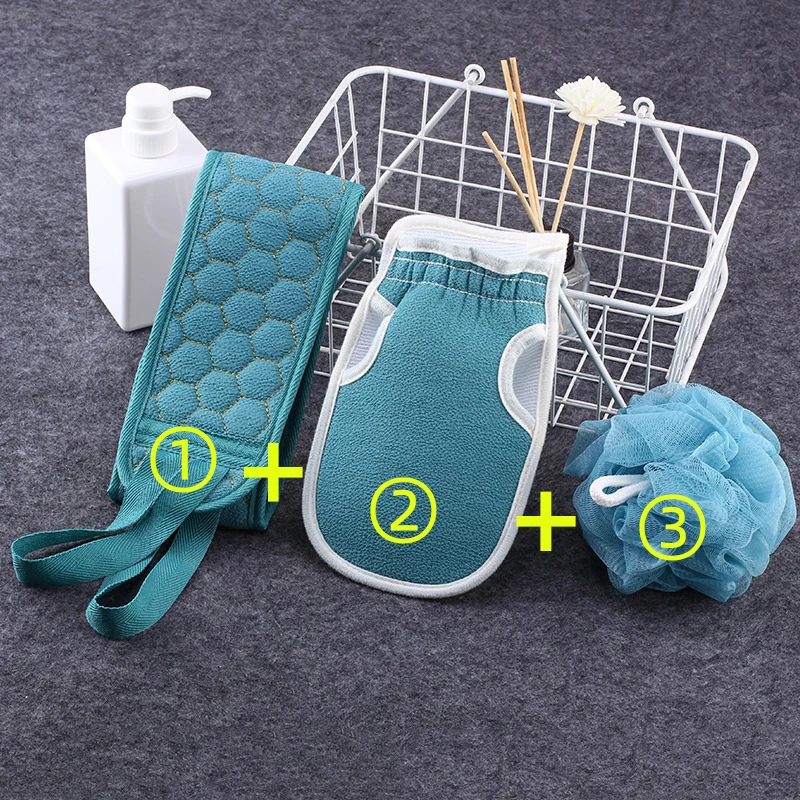 Wholesale 3pcs bath ball loofah pad thick scrub mud decontamination bath combination shower set