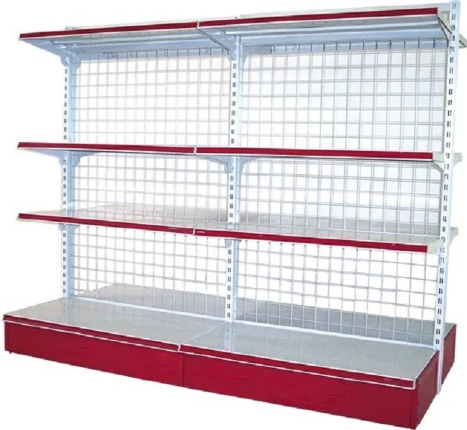 Customized general store products Double-side supermarket gondola shelves with wire mesh backboard