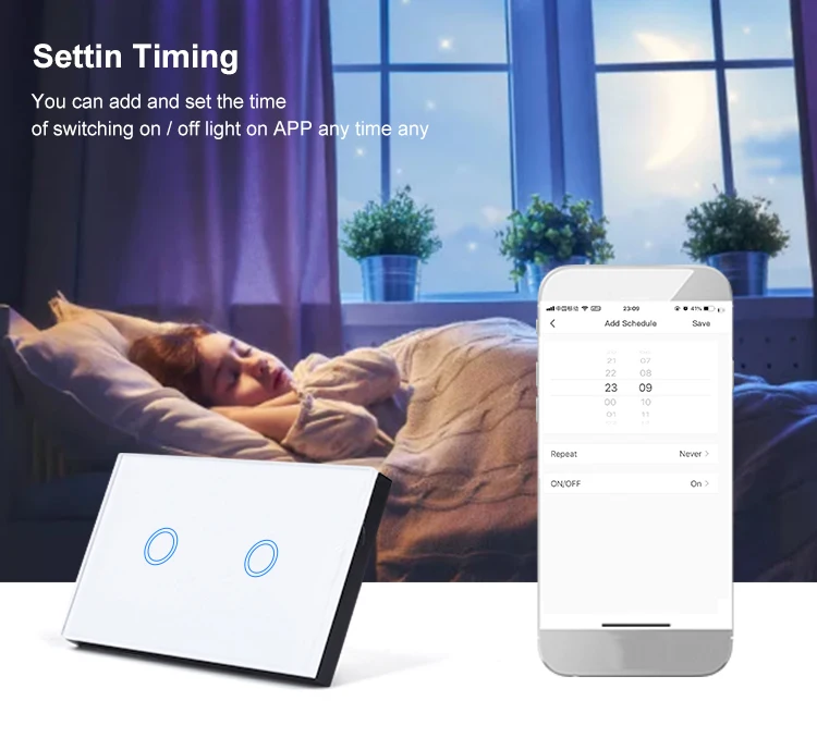 AU Standard Voice Control Touch Glass Panel 2Gang Smart Wall Zigbee Switch Compatible Alexa and Google Home Zigbee 3.0 Version