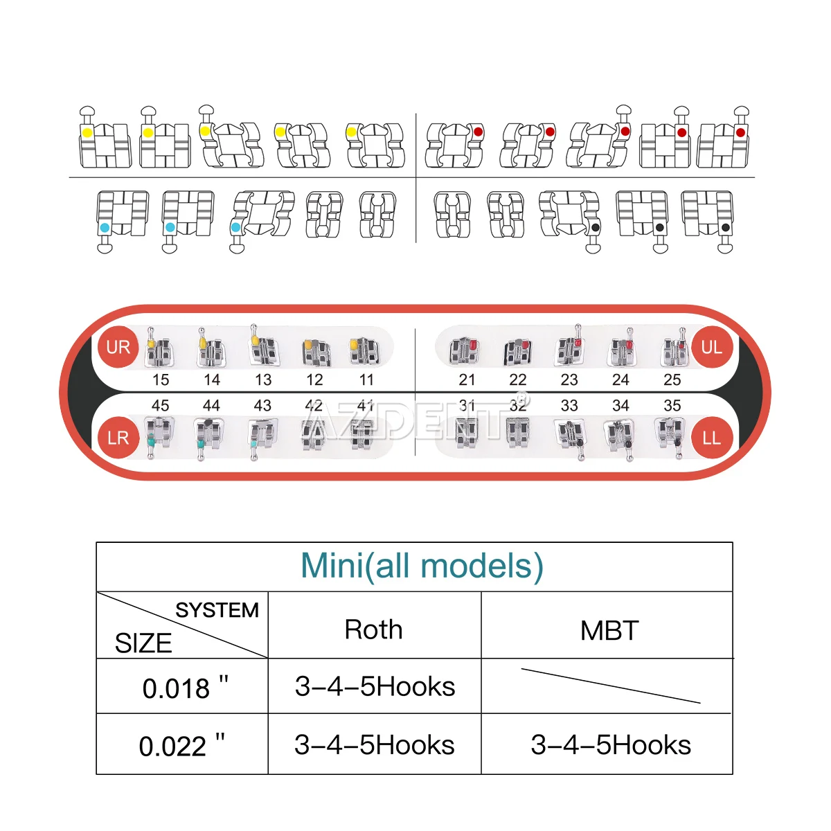 Metal Monoblock Brackets Mini Roth/Mbt 022 with 345Hooks orthodontic brackets