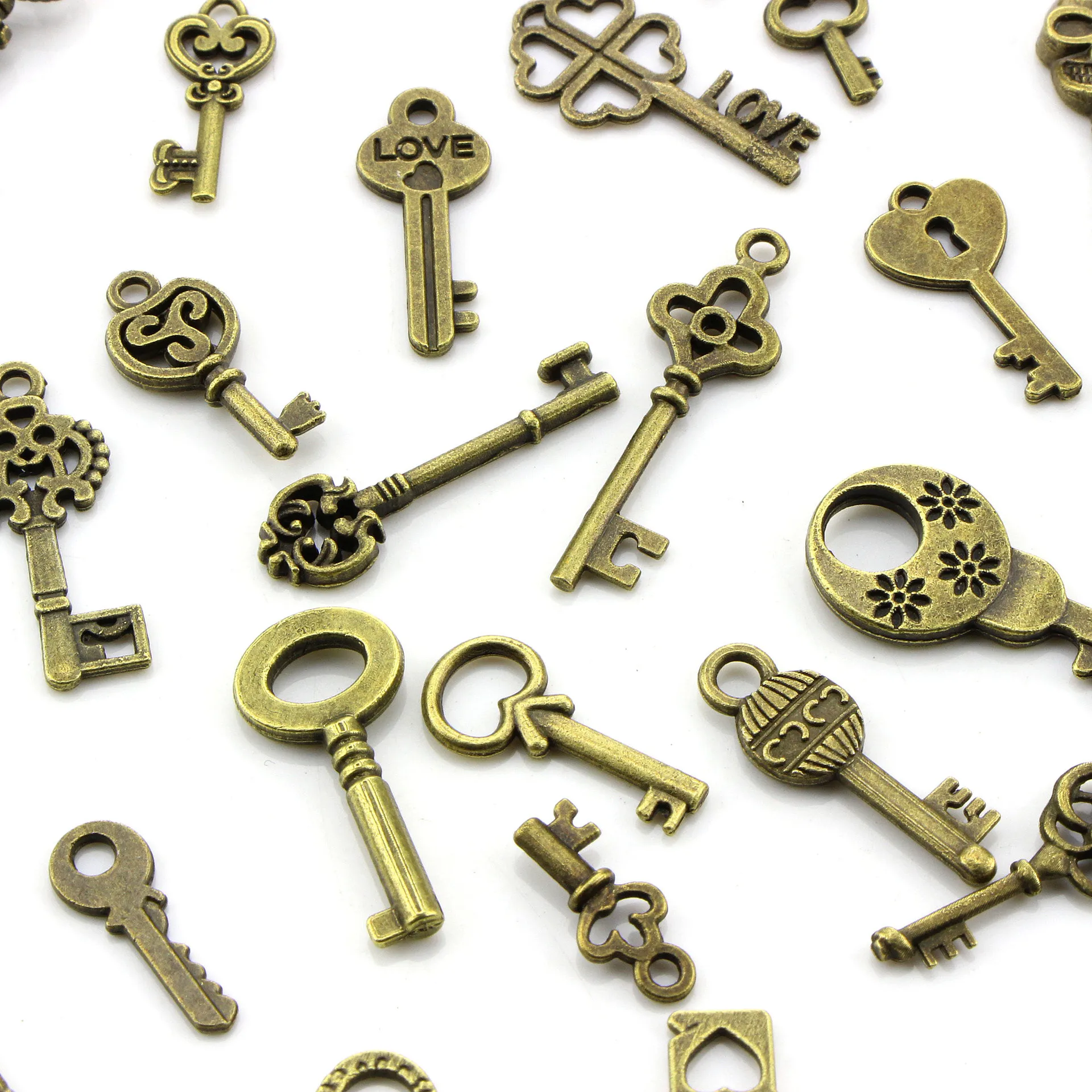 Manufacturer Custom Antique Bronze Keys Vintage Key shaped pendant DIY Pendant Bookmark Metal Charms Decorations