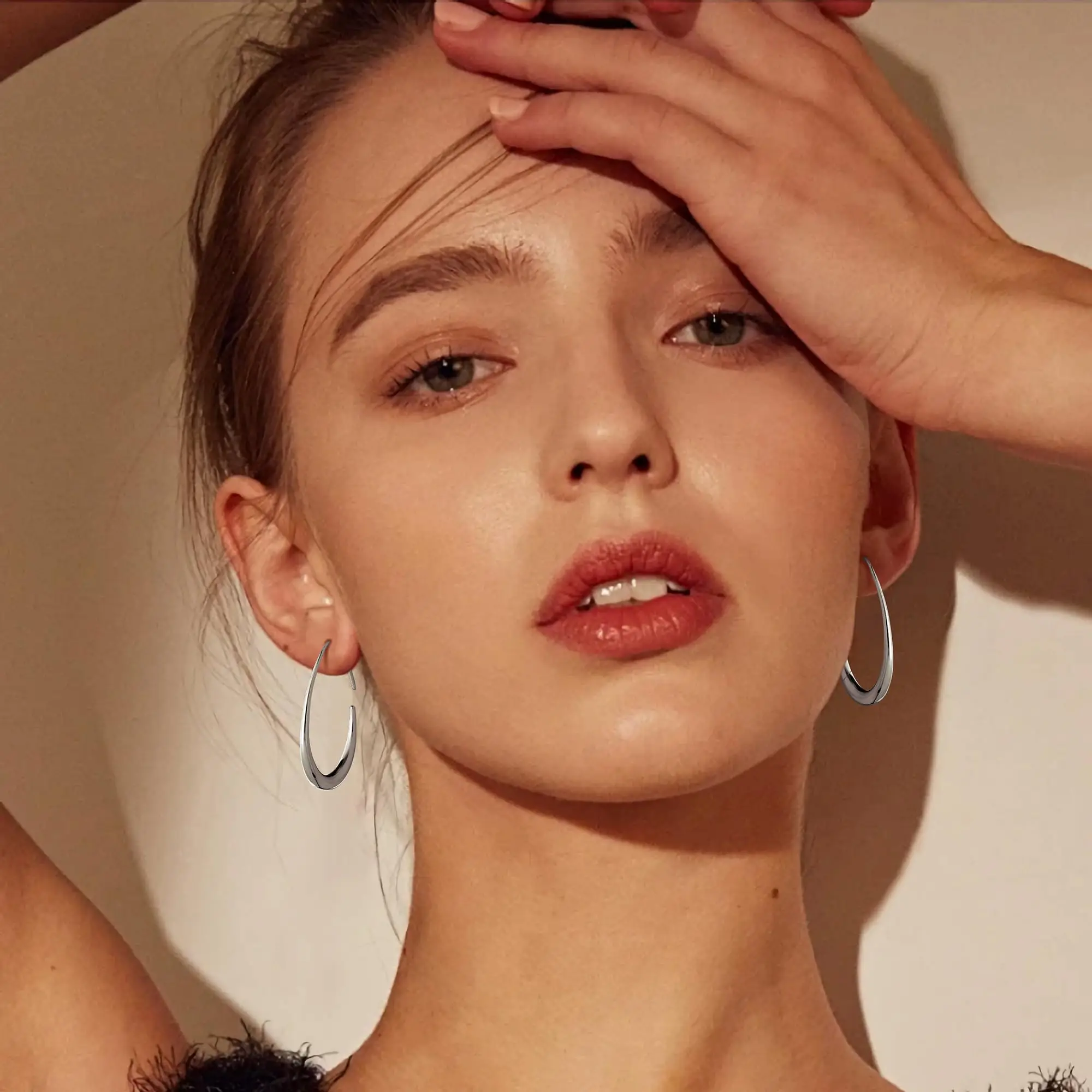 Lightweight Teardrop Hoop Earrings Large Oval Pull Through Hoop Earrings High Polished Statement Fashion Jewelry Earrings