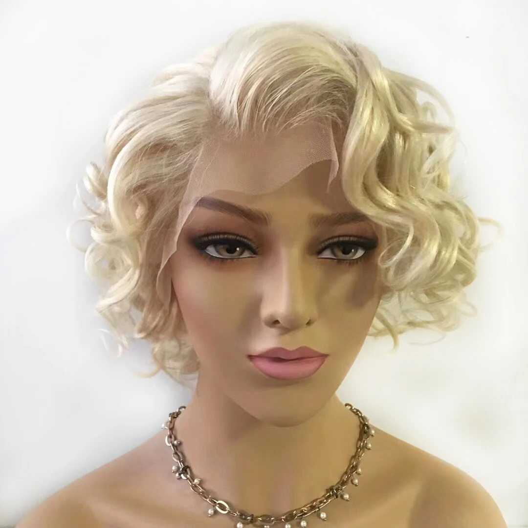 Wholesale Blonde 613 Pixie Bob Lace Front Wig Perruque Virgin Curly Brazilian Short Pixie Curls Cut Human Hair Wigs For Women