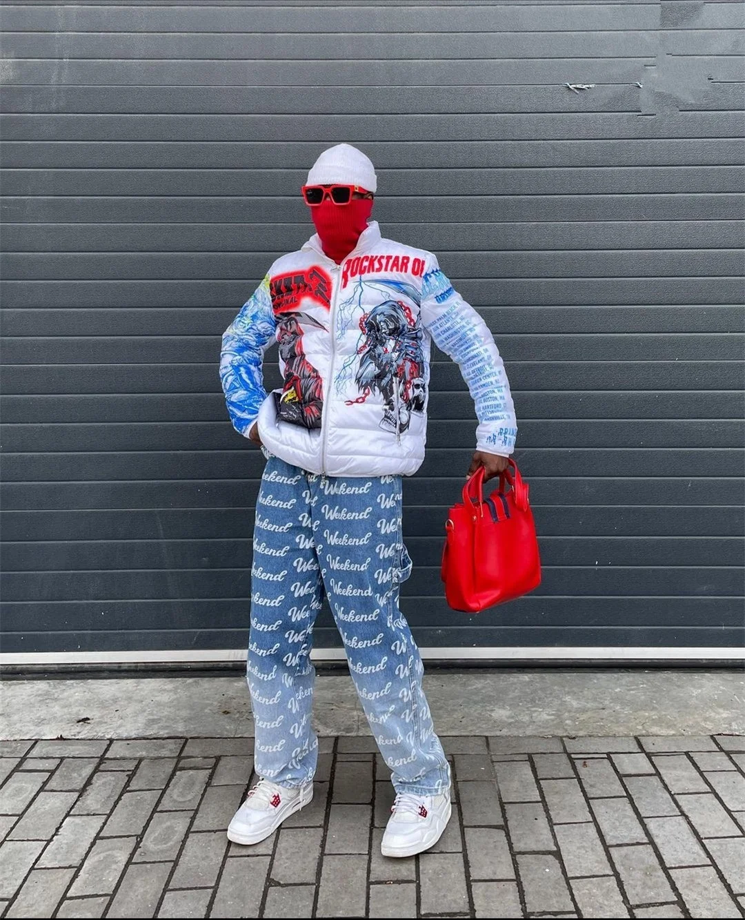 KY NEW Washed  Light Blue Hot Sale Checkerboard Checks Loose Crazy Custom Laser Print Baggy Jeans For Men 6